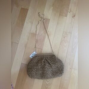 Dynamite Woven Straw Crossbody Bag - Tan with Gold Chain